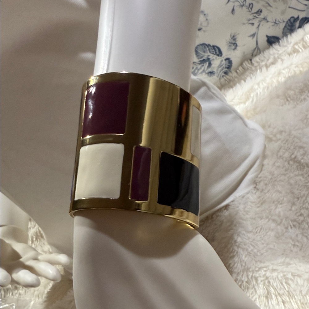 French Connection Gold Cuff with Cream, Purple, and Black Accents